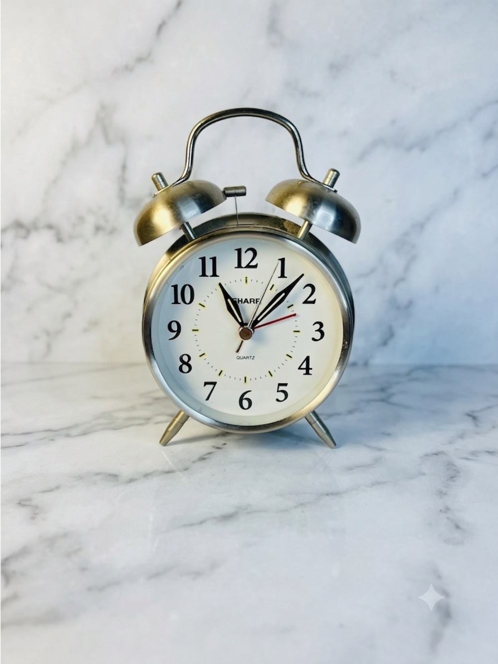 SHARP QUARTZ TWIN BELL ALARM CLOCK - WORKS